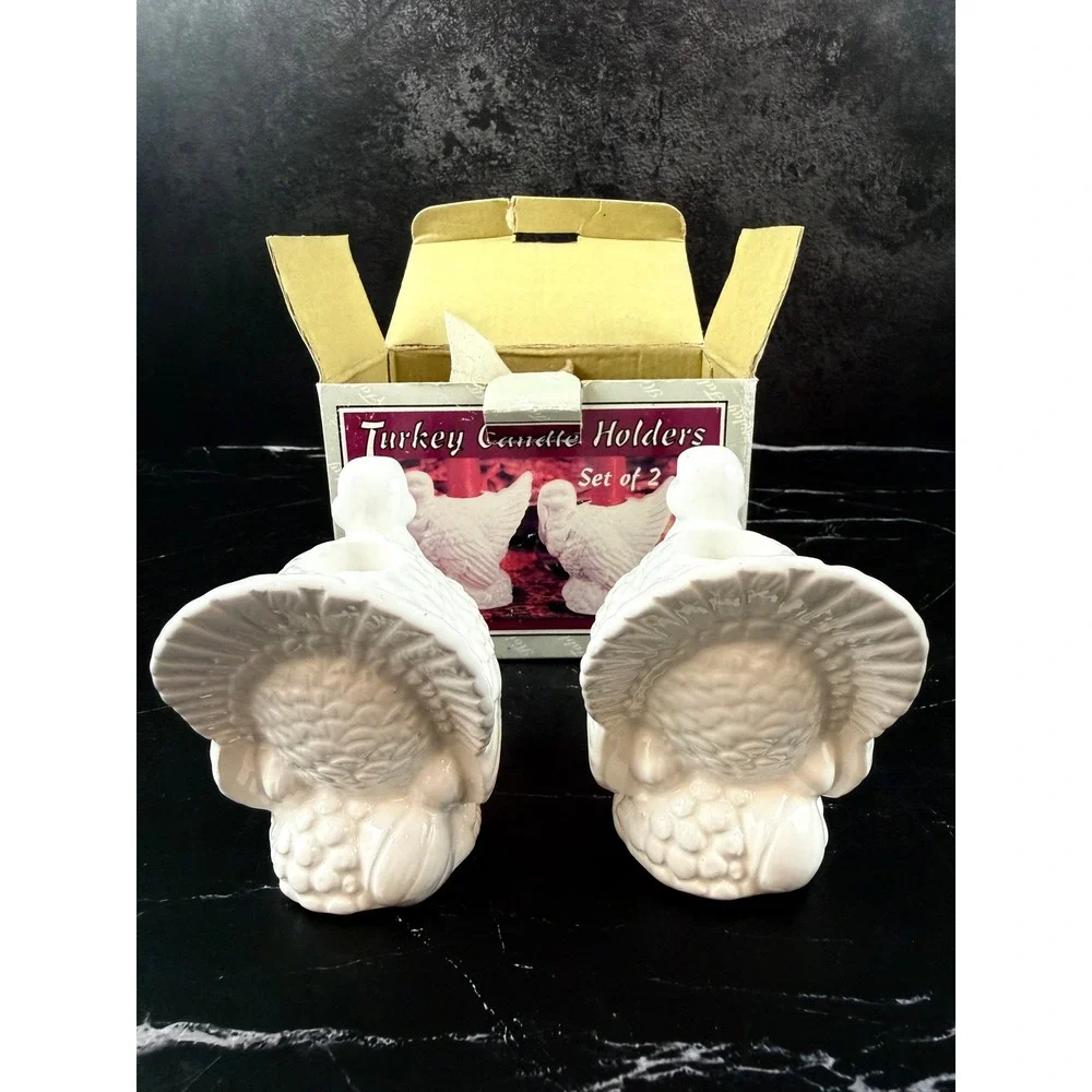 Vintage NIB 1995 Set of TWO Westwood Ceramic Turkey Candle Holders 3.5